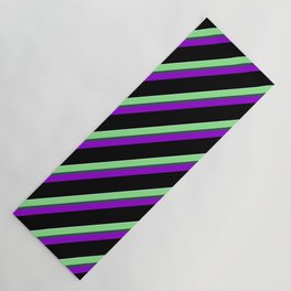 [ Thumbnail: Colorful Light Green, Dark Slate Gray, Dark Violet, Black, and Light Cyan Colored Stripes Pattern Yoga Mat ]