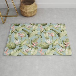 Watercolor Tropical Florals - 033 - Light Blue Area & Throw Rug