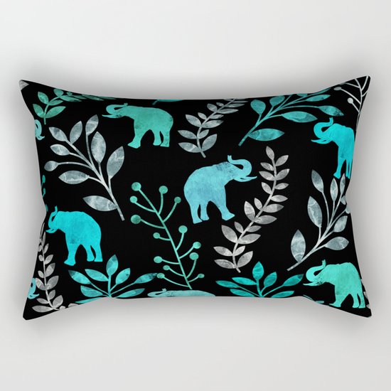 Watercolor Flowers & Elephants IV Rectangular Pillow