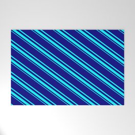[ Thumbnail: Blue & Aqua Colored Pattern of Stripes Welcome Mat ]