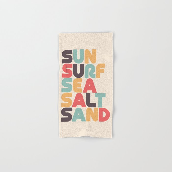 Sun Surf Sea Salt Sand Typography - Retro Rainbow Hand & Bath Towel