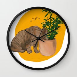 Cat Plops (in a plant, feat Beanie) Wall Clock