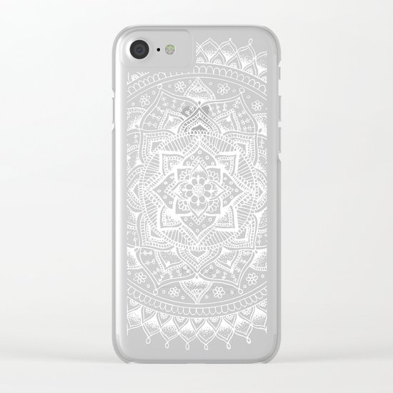 White Flower Mandala on Black Clear iPhone Case