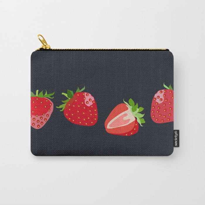 Strawberry - Colorful Summer Vibes Berry Art Design on Dark Blue Carry-All Pouch