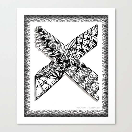 Zentangle X Monogram Alphabet Illustration Canvas Print