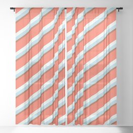 [ Thumbnail: Red, Mint Cream, Light Blue, and Sienna Colored Lines/Stripes Pattern Sheer Curtain ]
