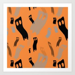 Floating Orange Fantoms  Art Print | Spooky, Halloweenpattern, Repeatpattern, Party, Floaty, Floating, Graphicdesign, Halloween, Ghosts, Fun 