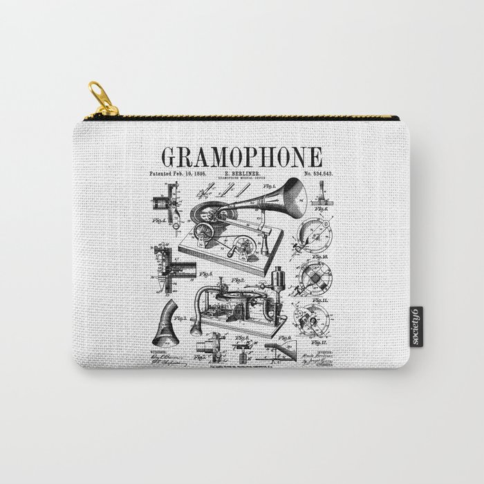 Gramophone Vinyl Record Lover Musician DJ Vintage Patent Carry-All Pouch