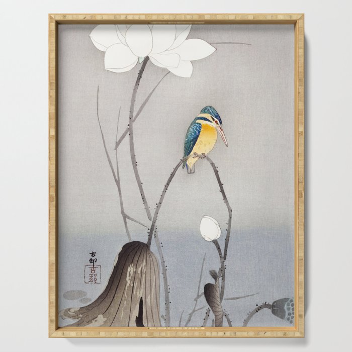 Ohara Koson - Kingfisher with Lotus Flower Serving Tray