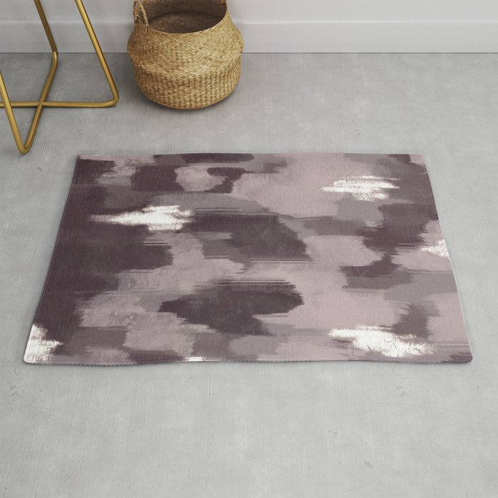 Eggplant Purple. Lavender, and Silver Abstract Ikat Painting Rug