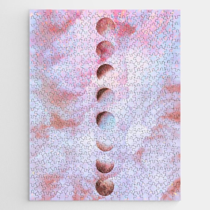 Magical Moon Phases in Pink & Blue Space Jigsaw Puzzle