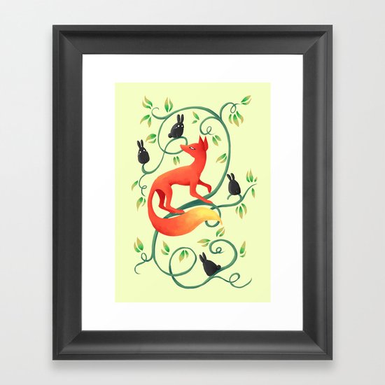 Bunnies and a Fox Framed Art Print