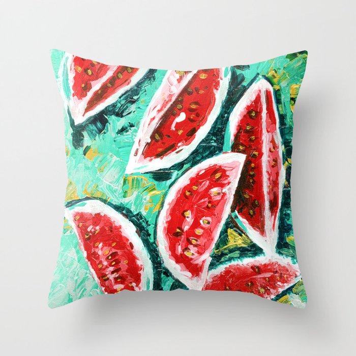 watermelon acrylic art Throw Pillow