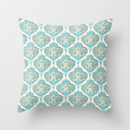 Turquoise Golden Moroccan Baroque Pattern Throw Pillow
