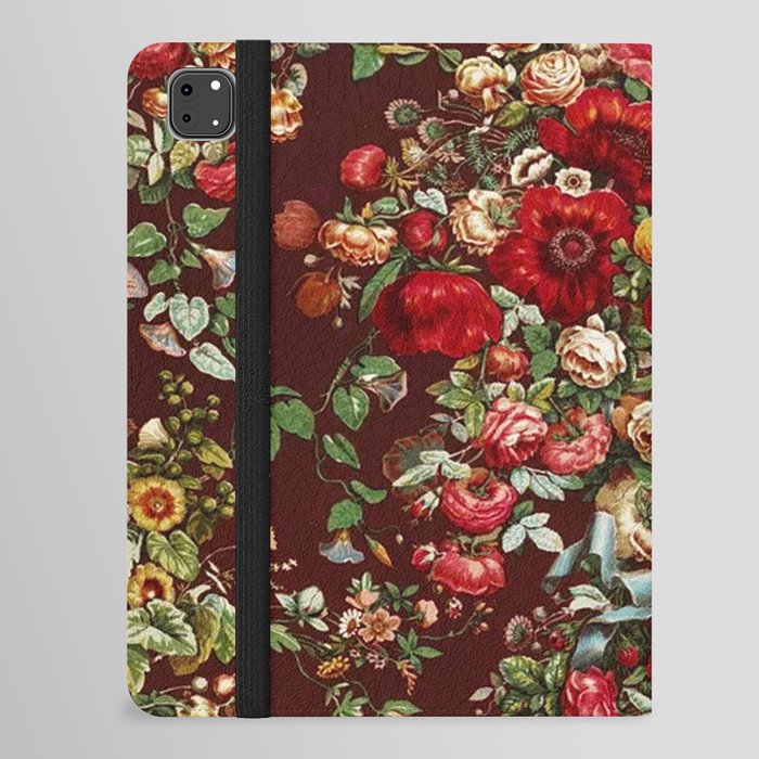 CHINTZ RED FLORAL PATTER WITH BLUE RIBBON. iPad Folio Case