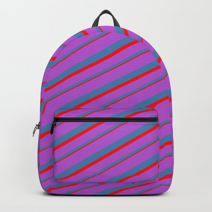 Orchid, Blue, and Red Colored Lines/Stripes Pattern Backpack