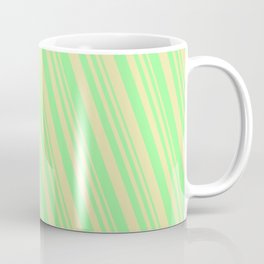 [ Thumbnail: Green and Pale Goldenrod Colored Lines/Stripes Pattern Coffee Mug ]