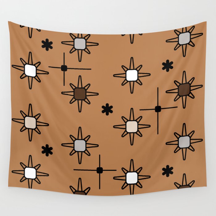 Atomic Sky Starbursts Light Brown Wall Tapestry