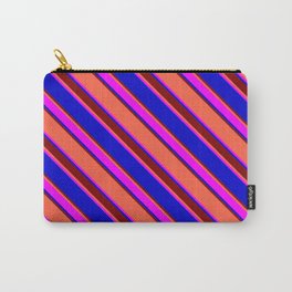 [ Thumbnail: Red, Fuchsia, Blue & Maroon Colored Stripes/Lines Pattern Carry-All Pouch ]