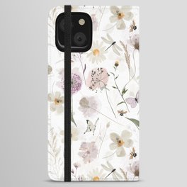 Cute Watercolor Spring Flowers Meadow iPhone Wallet Case