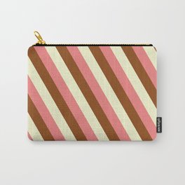 [ Thumbnail: Light Coral, Brown & Light Yellow Colored Lined/Striped Pattern Carry-All Pouch ]