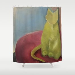 Green Cat Shower Curtain