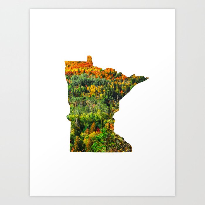 Minnesota Map Fall Colors Art Print by Photography by Anthony Londer