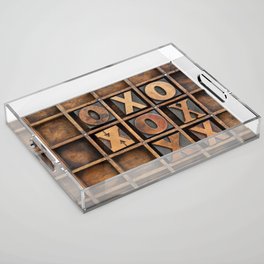 tic-tac-toe or noughts and crosses game - vintage letterpress ing block X and O in wooden grunge typesetter box with dividers Acrylic Tray
