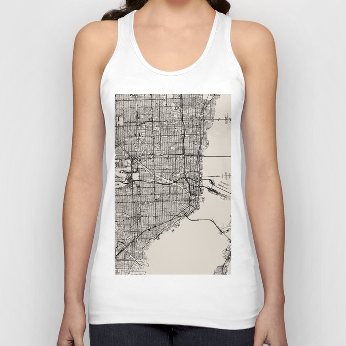 USA, Miami Map - Black and White Tank Top