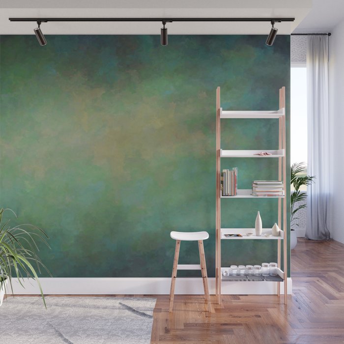 Abstract Soft Watercolor Gradient Ombre Blend 4 Yellow Blue and Green Wall Mural