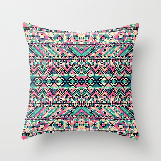 Pink Turquoise Girly Aztec Andes Tribal Pattern Throw Pillow