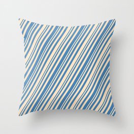 [ Thumbnail: Bisque & Blue Colored Stripes/Lines Pattern Throw Pillow ]