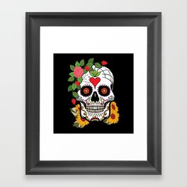 Floral Sugar Skull Muertos Day Of Dead Flower Framed Art Print