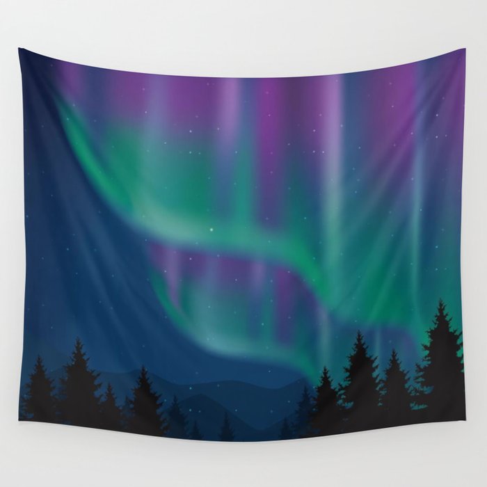 Northern Lights Landscape Wall Tapestry