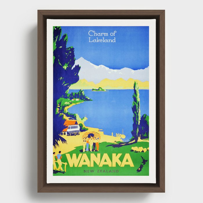 New Zealand Lake Wanaka Vintage Travel Poster 1930s - Charm of Lakeland Wall Art Framed Canvas