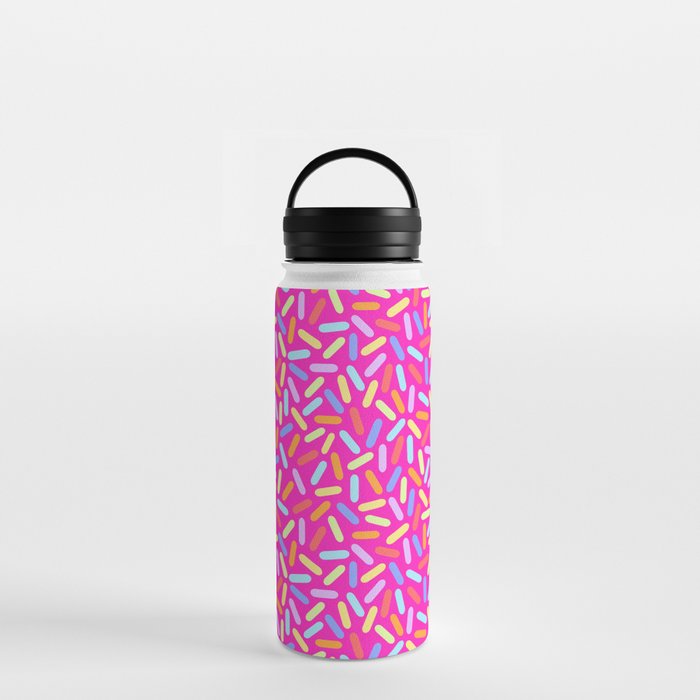 Dessert Digital Rainbow Sprinkles on Hot Pink Graphic Pattern Water Bottle