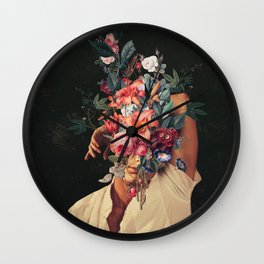 Roses Bloomed every time I Thought of You Wall Clock | Surrealism, Man, Botanical, Black, Frankmoth, Alone, Collage, Popart, Red, Floral 
