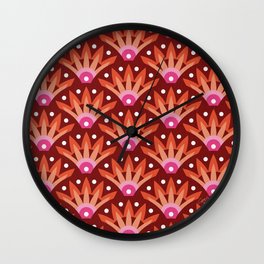 Sunshine Seigaiha Wave – Pink & Maroon Wall Clock