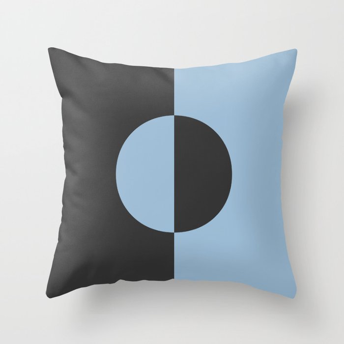 Pastel Blue and Black Minimal Circle Design 2021 Color of the Year Earth's Harmony and True Black Throw Pillow