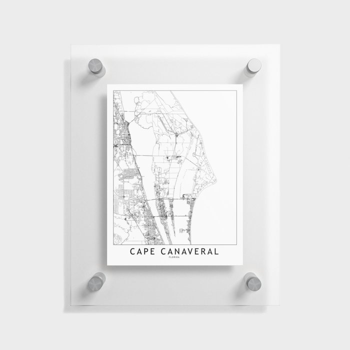 Cape Canaveral White Map Floating Acrylic Print