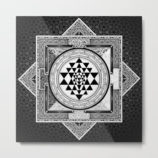 Sri Yantra Black & White Sacred Geometry Mandala Metal Print