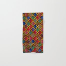 Moroccan tile red blue green iridescent pattern Hand & Bath Towel