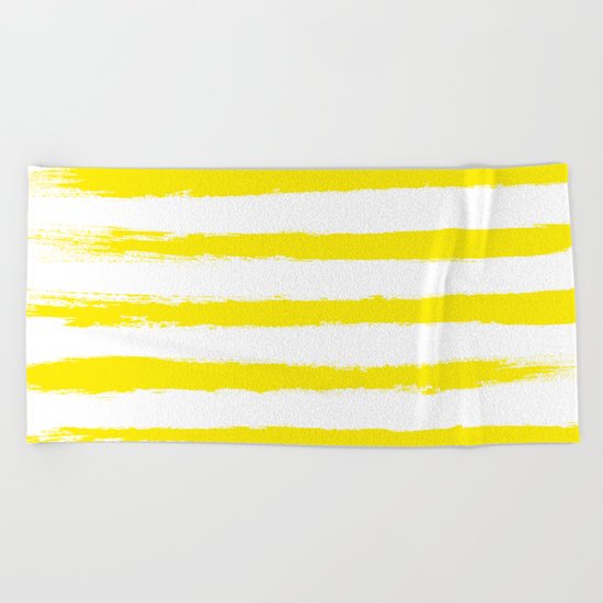 Sunny Yellow STRIPES Handpainted Brushstrokes Beach Towel