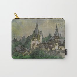Peles Castle Romania Watercolor Carry-All Pouch | Iconic Castle Ro, Original Building, Palace In Mountains, Romanian Royal, Peles Sinaia, Iconic Monuments, Castle In Mountains, Peles Watercolor, Original East Europe, Peles Architecture 