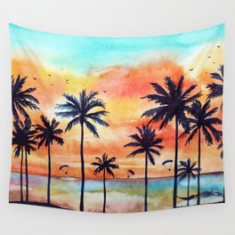Colorful tropical sunset Wall Tapestry