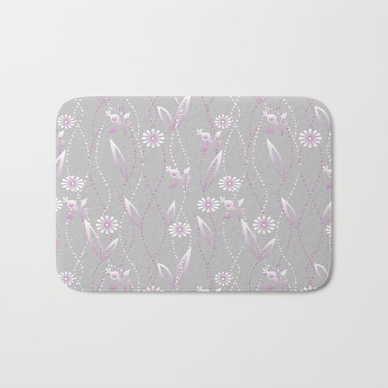 Gray lilac floral pattern . Bath Mat