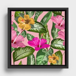 Pink Flowers Framed Canvas