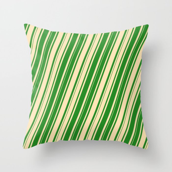 Beige & Forest Green Colored Pattern of Stripes Throw Pillow