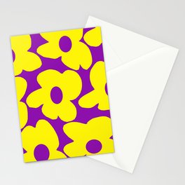 Large Yellow Retro Flowers Purple Background #decor #society6 #buyart Stationery Card