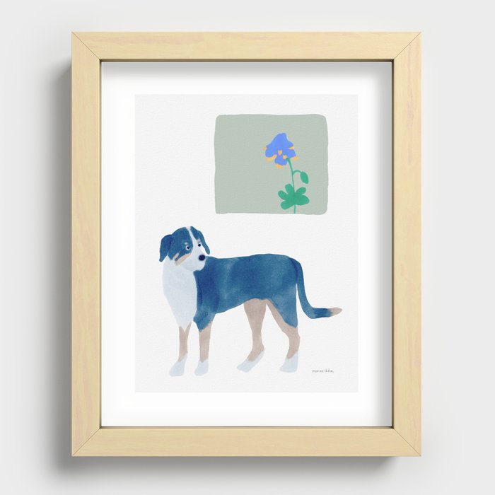 Dog and a Square Window - Indigo and Sage Recessed Framed Print